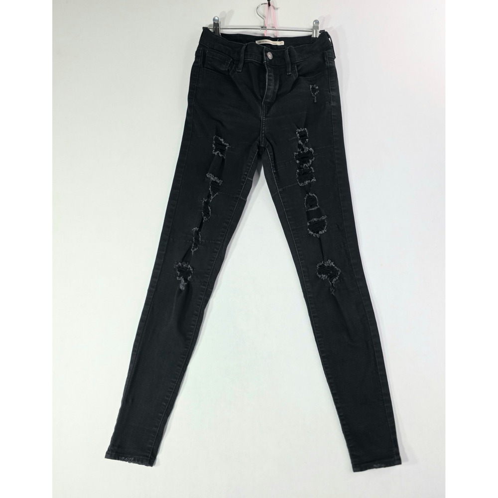 Levis 720 High Rise Super Skinny Distressed Black Jeans 26X29